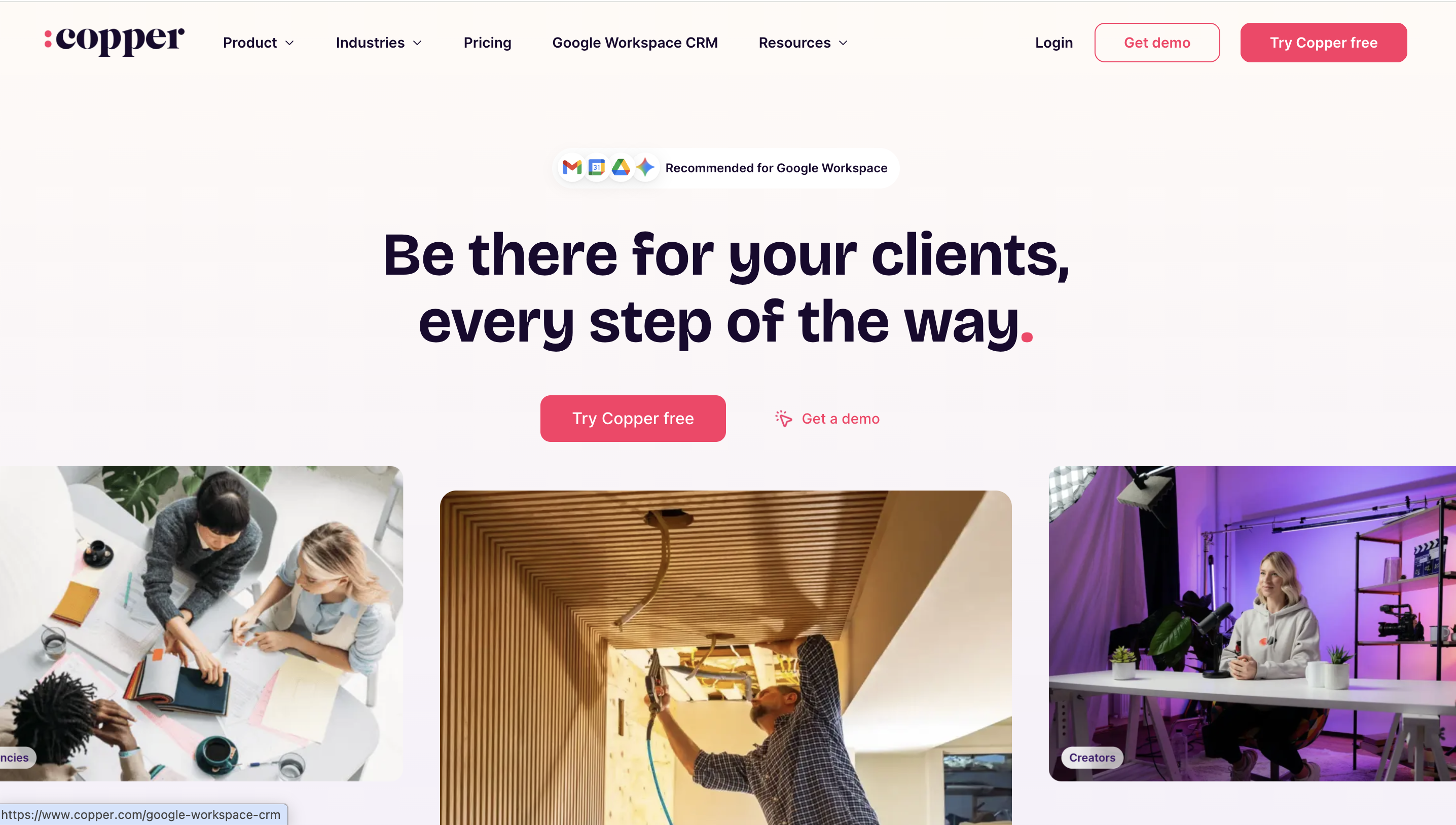 landing page of copper crm